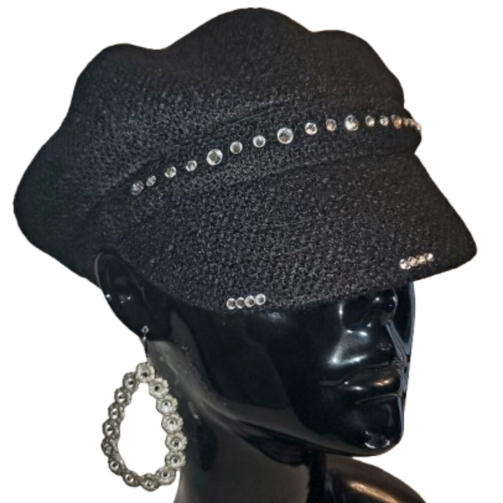 Black Beret Bling Cap with Swarovski Crystals.